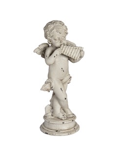 Cream Angel Statue with Panpipe